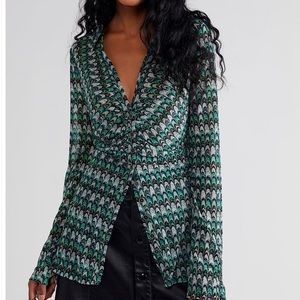 Free People S Lucky Shirtee Moss Green NWT mesh button up